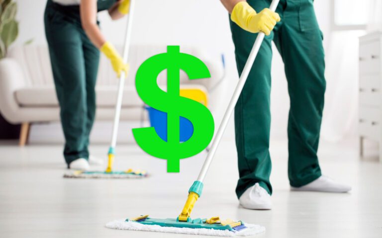 two professionals cleaning floor with mop.