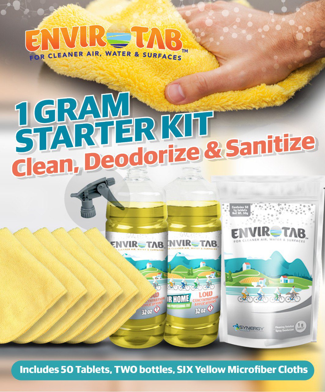 Envirotab 1g Starter Kit (Tablets, Bottles, Microfiber Cloths)
