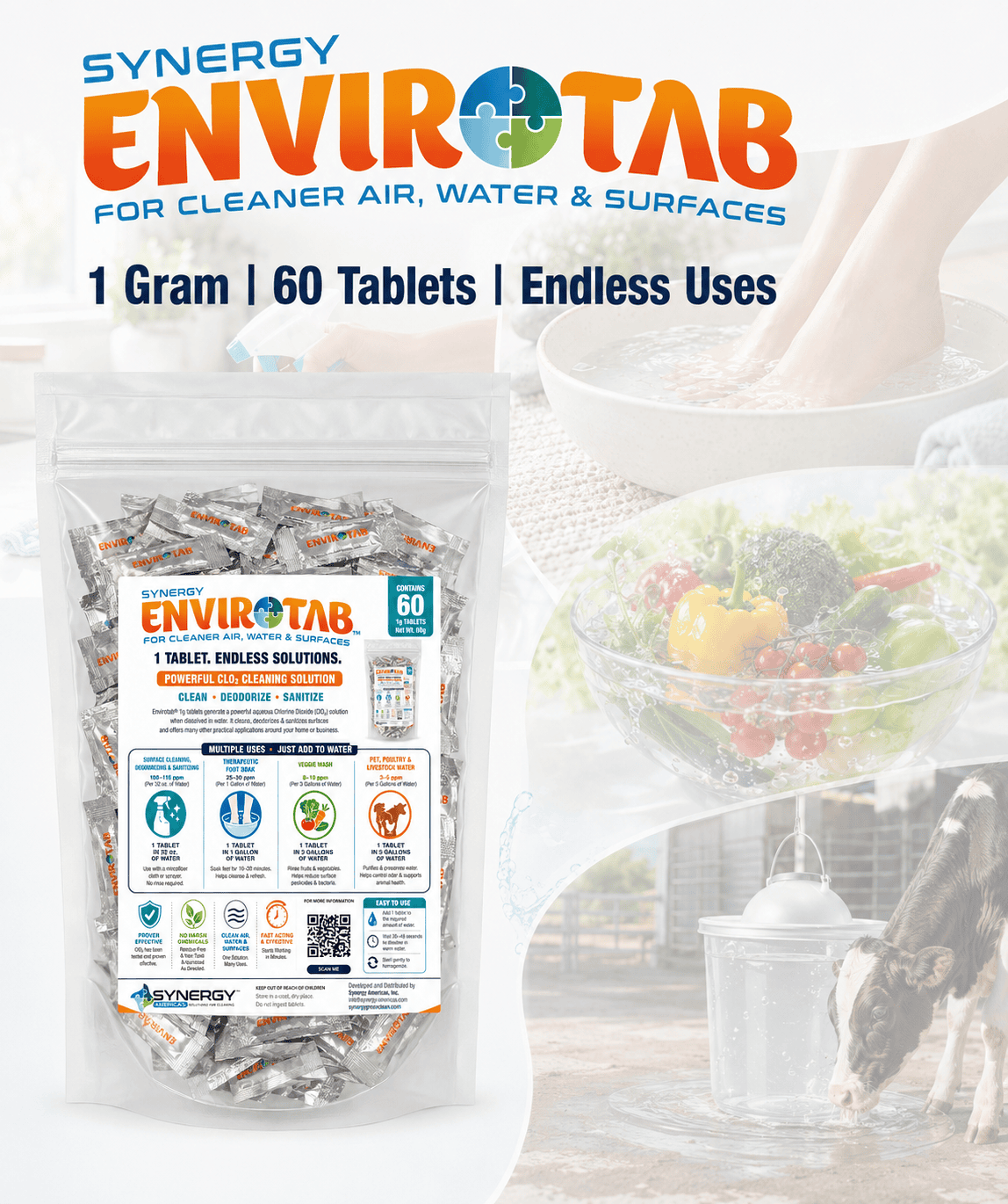 Envirotab ClO2 Tablets 1g 60 Tabs/Pouch For Cleaning & Deodorizing