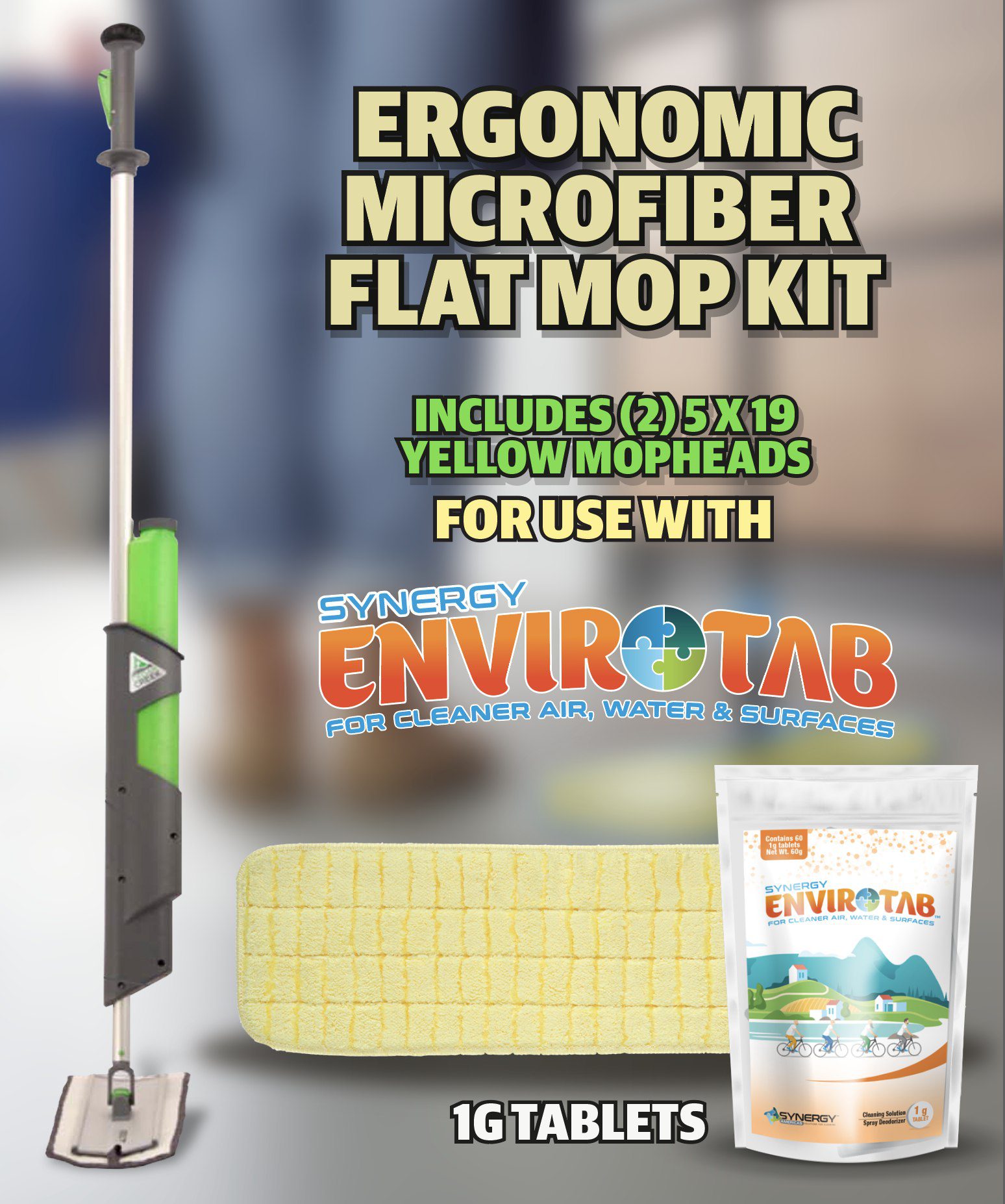 Ergonomic Bucketless Rocking-Frame Mopping Kit for 1g Envirotab