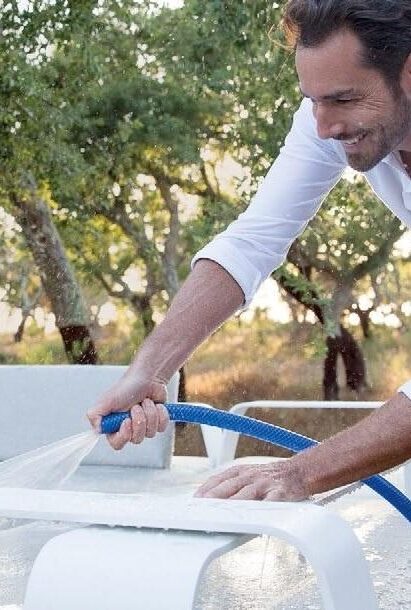 rinsing with water is one step in cleaning patio furniture with envirotab