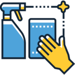 An icon depicting spraying and wiping with microfiber.