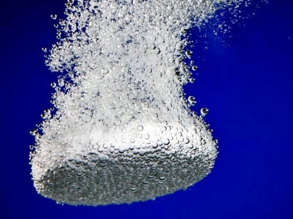 chlorine dioxide tablet dissolving in water.