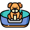 A puppy in a pet bed icon