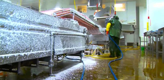 sanitizing factory machines with clo2 tablets.